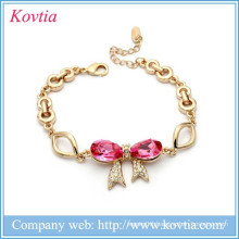 Pink crystal bracelet jewelry indian gold bowknot bracelet chain link bracelets women